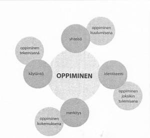KUVIO 1. Sosiaalisen oppimisen teorian osatekijät Wengerin (1998) mukaan (Karila ym. 2006)